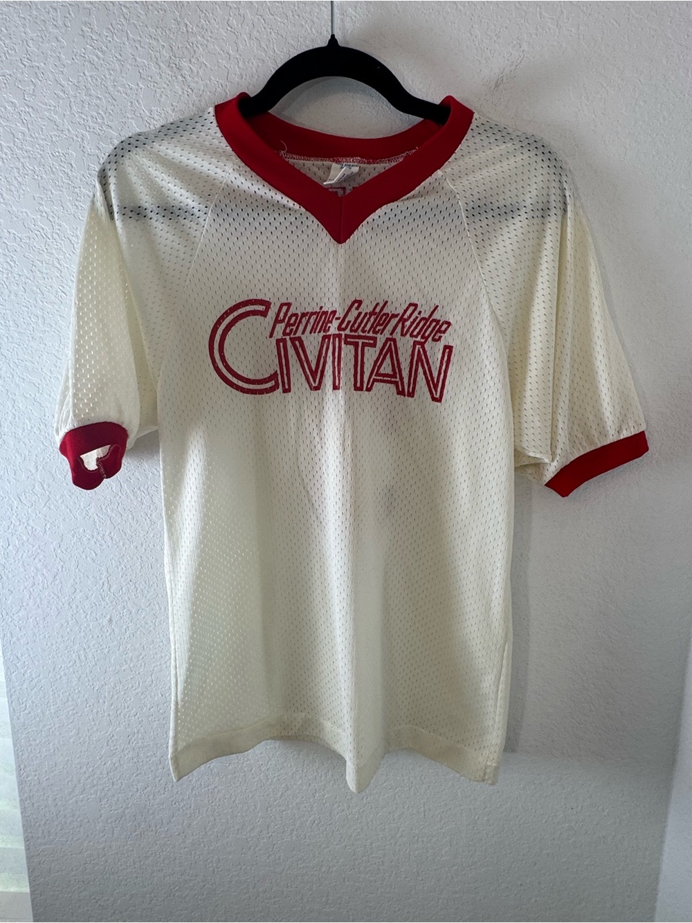 VTG baseball sporty red trim  90s mesh nylon jersey top S